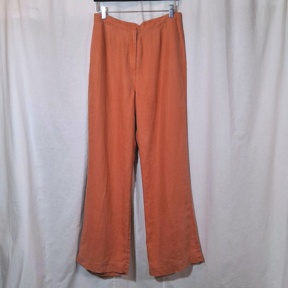 Pure J. Jill Womens 100% Linen Wide Leg Pants Coral High Rise Size 10